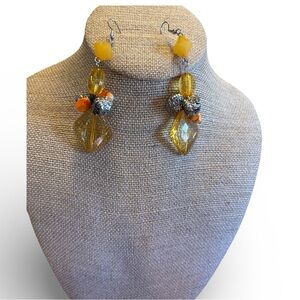 Yellow Orange and Silver Beaded Earrings